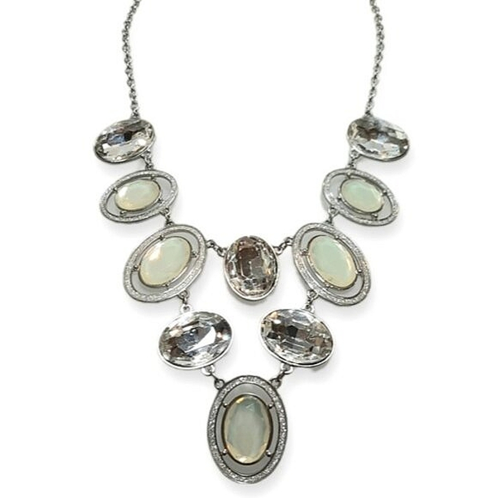 Formal Statement Necklace Oval Faux Gemstones Cubic Zirconia Regal Wedding